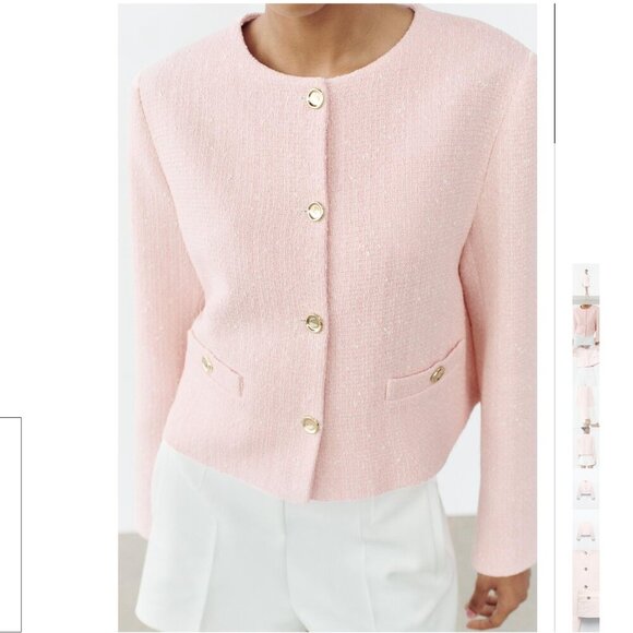 ZARA TEXTURED ROUND COLLAR BLAZER Size S NEW WITH TAG! - Picture 5 of 14